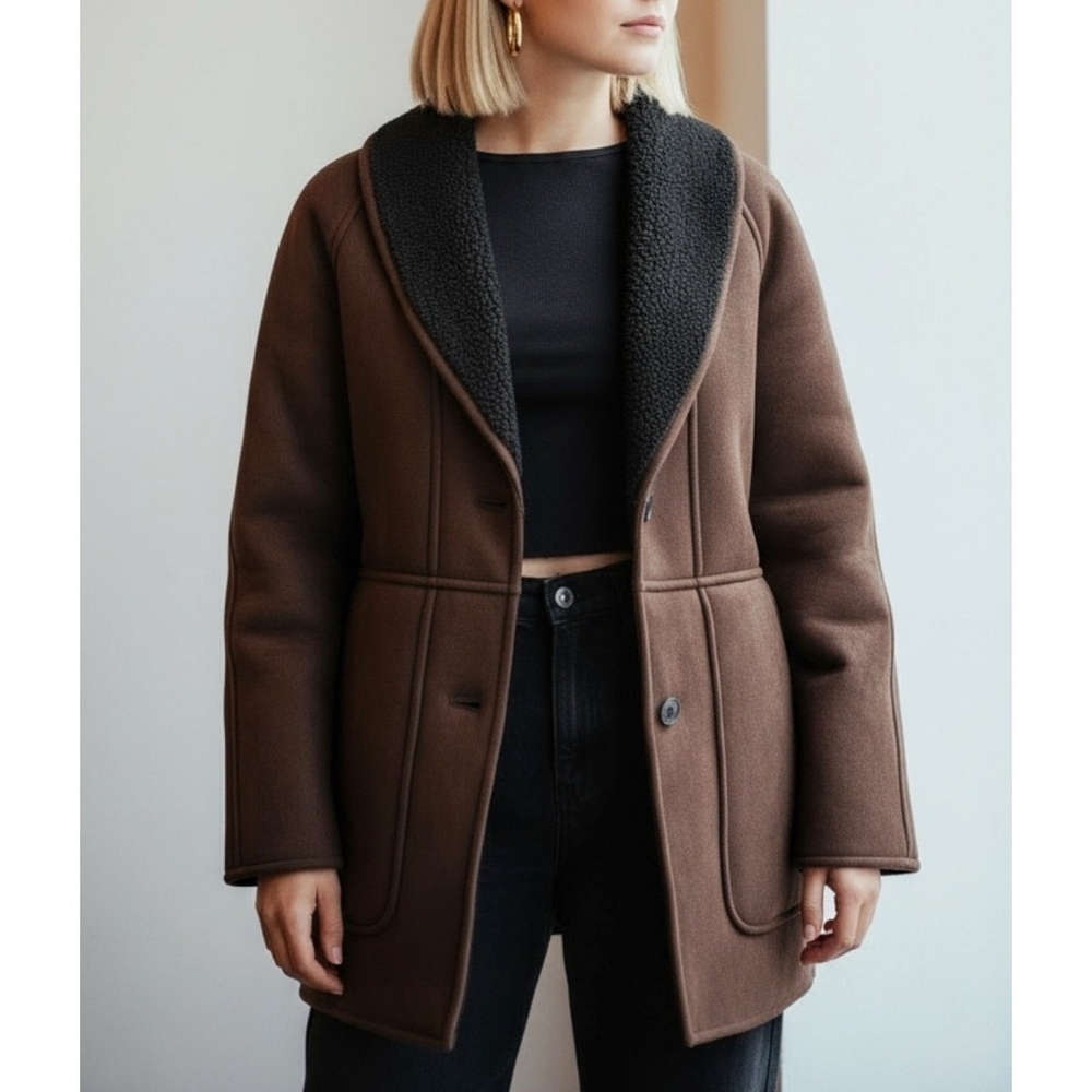 NWT Gap Vegan Suede Shawl Collar Coat Basic Black Brown - Picture 6 of 12